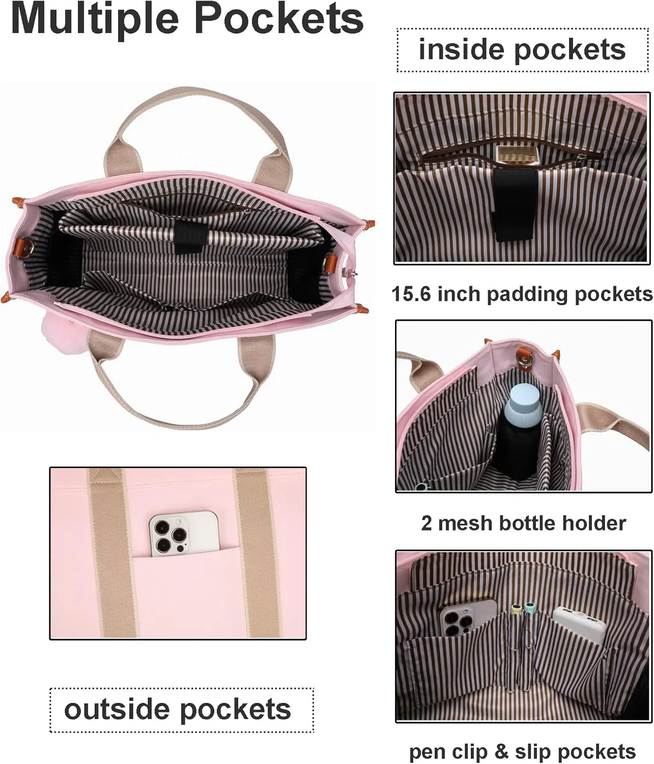 Laptop Bag for Women 15.6 Inch Lightweight Canvas Tote Bags Teacher Work Bag for School Travel