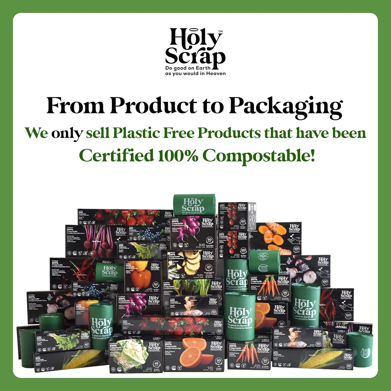 Large Compostable Drawstring Trash Bags - 8-10 Gallon, 30 Pack | Plastic-Free Kitchen & Bathroom Garbage Bags with Drawstring Handles | Thick Bin Bag Liners for Green & Food Waste
