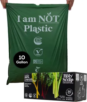 Large Compostable Drawstring Trash Bags - 8-10 Gallon, 30 Pack | Plastic-Free Kitchen & Bathroom Garbage Bags with Drawstring Handles | Thick Bin Bag Liners for Green & Food Waste