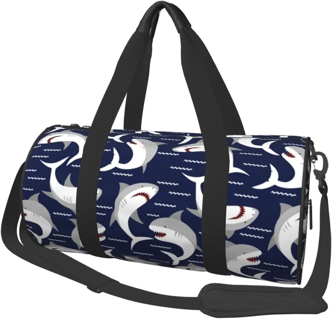 Large Duffle Bag for Travel - Angry Shark Gym Bag for Women Men, Foldable Travel Bags for Women Men with Zippered Multiple Pockets