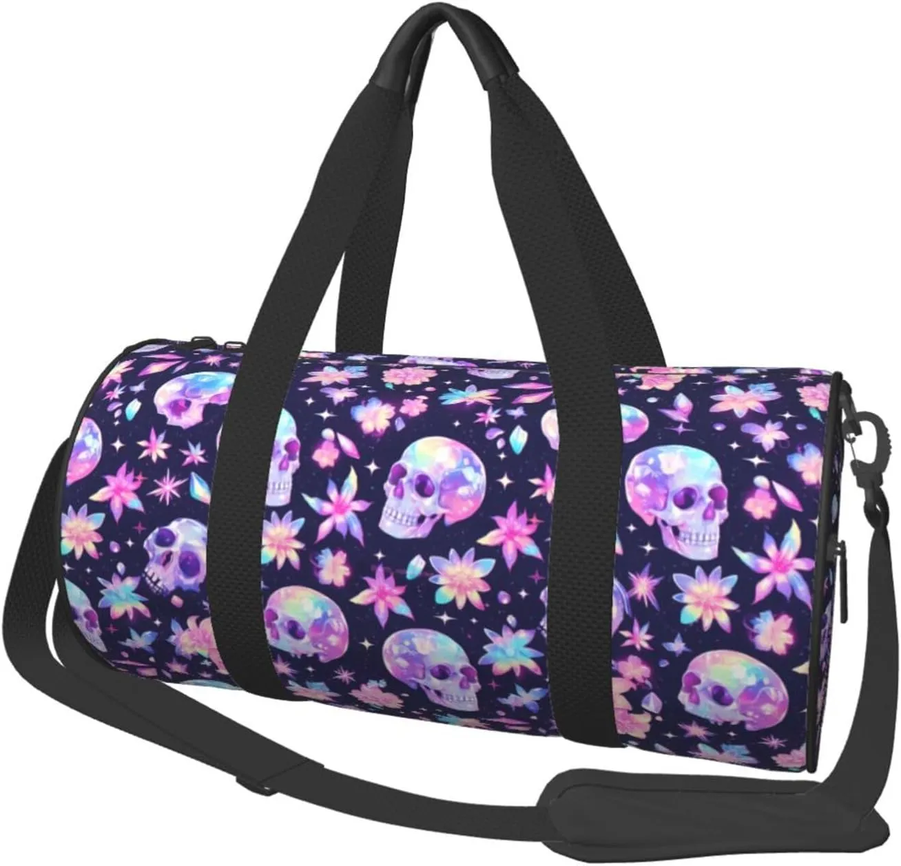 Large Duffle Bag for Travel - Crystal Skull Flower Cool Gym Bag for Women Men, Foldable Travel Bags for Women Men with Zippered Multiple Pockets