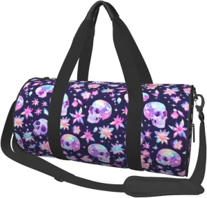 Large Duffle Bag for Travel - Crystal Skull Flower Cool Gym Bag for Women Men, Foldable Travel Bags for Women Men with Zippered Multiple Pockets