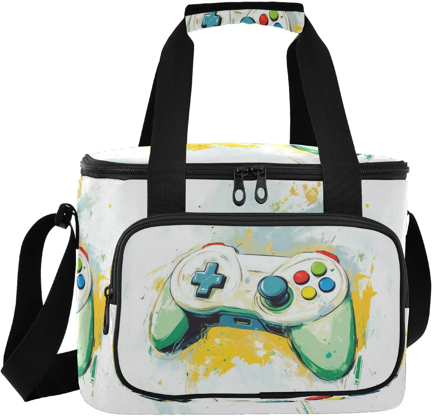 Large Lunch Bag Video Game Joystick Splash Insulated Cooler Box for Women Men Picnic Camping Beach Handbag 24-Can (18L)