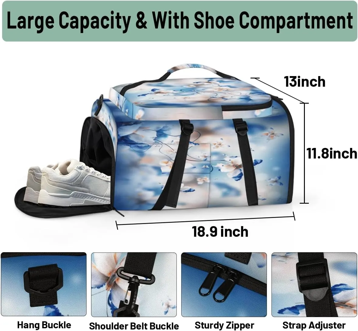 Large Sports Gym Bag With Shoe & Laptop Compartment 47L Waterproof Travel Duffel Bags for Men Women Butterfly Theme Luggage Backpack Duffle Bag