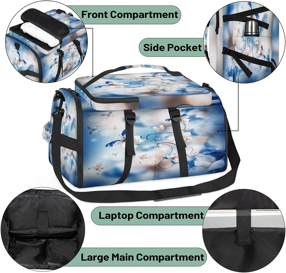 Large Sports Gym Bag With Shoe & Laptop Compartment 47L Waterproof Travel Duffel Bags for Men Women Butterfly Theme Luggage Backpack Duffle Bag