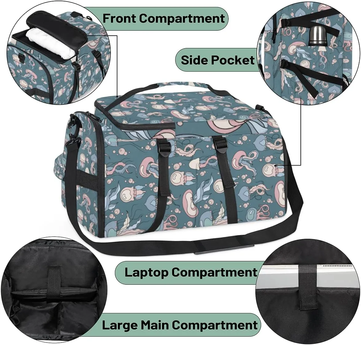 Large Sports Gym Bag With Shoe & Laptop Compartment 47L Waterproof Travel Duffel Bags for Men Women Cartoon Jellyfish Luggage Backpack Duffle Bag