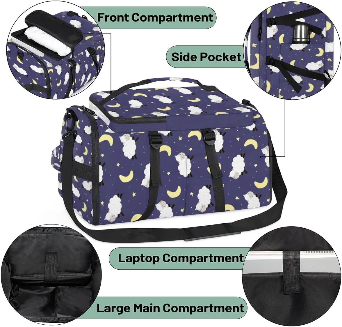 Large Sports Gym Bag With Shoe & Laptop Compartment 47L Waterproof Travel Duffel Bags for Men Women Cartoon Sheep Luggage Backpack Duffle Bag
