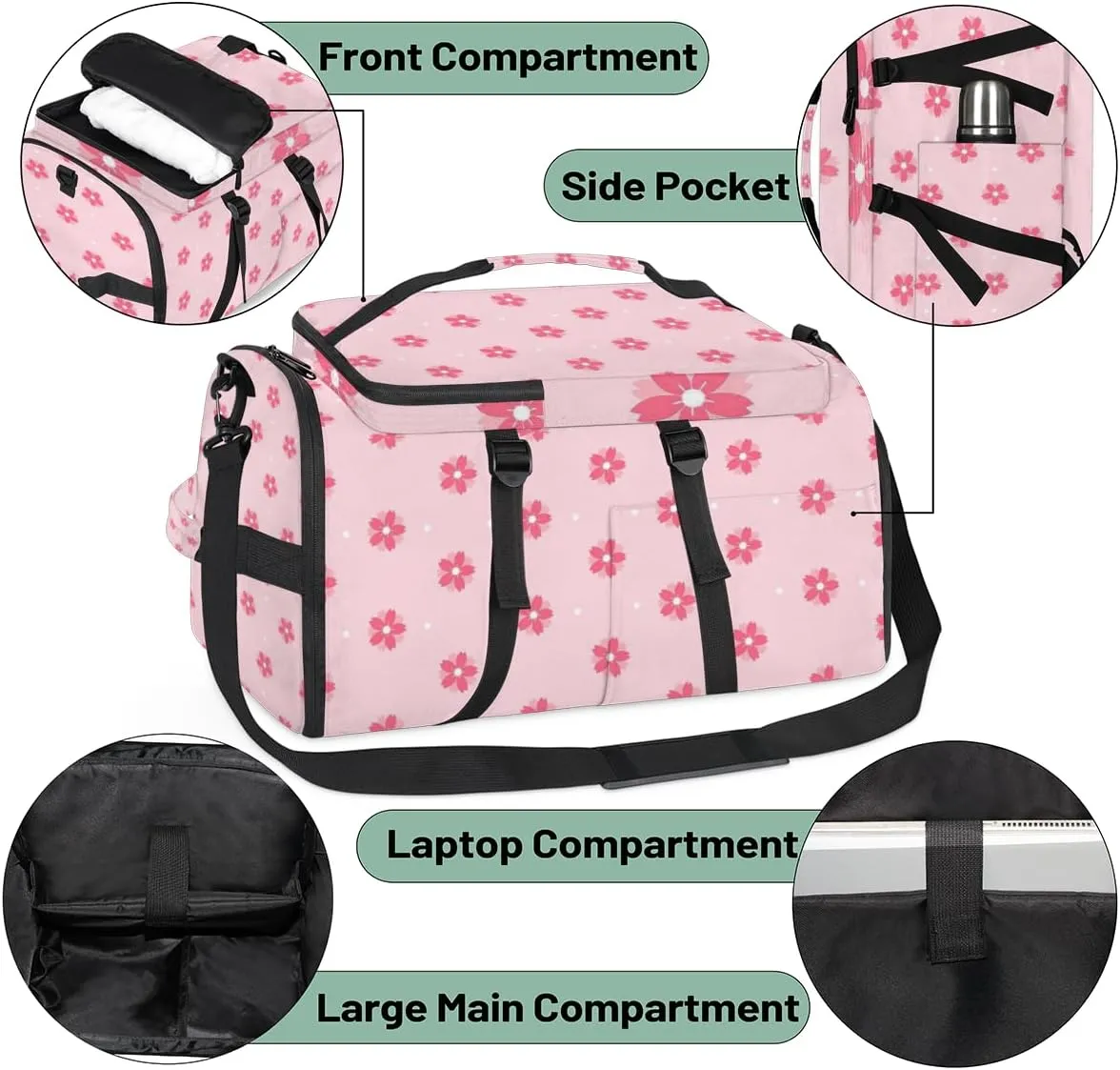 Large Sports Gym Bag With Shoe & Laptop Compartment 47L Waterproof Travel Duffel Bags for Men Women Cherry Blossom Prints Luggage Backpack Duffle Bag
