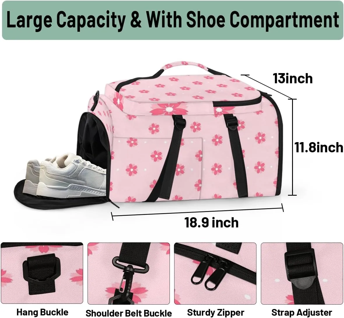 Large Sports Gym Bag With Shoe & Laptop Compartment 47L Waterproof Travel Duffel Bags for Men Women Cherry Blossom Prints Luggage Backpack Duffle Bag