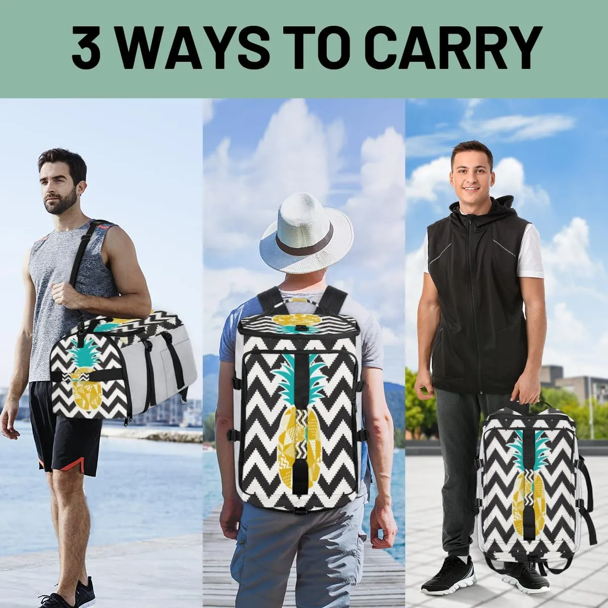 Large Sports Gym Bag With Shoe & Laptop Compartment 47L Waterproof Travel Duffel Bags for Men Women Pineapple Illustration Luggage Backpack Duffle Bag