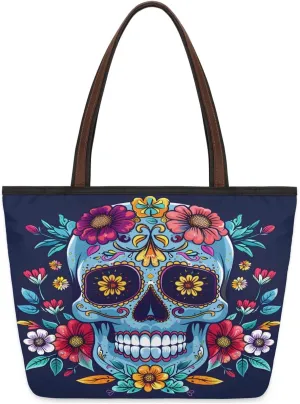 Large Tote Bag For Women Flower Skeleton Abstraction Cool Work Cloth Bags With Zipper Reusable Grocery Hand Bags Casual Travel Overnight Tote Purses Fit Travel,Work, Vacation,Beach, Shopping,Gym,Gifts