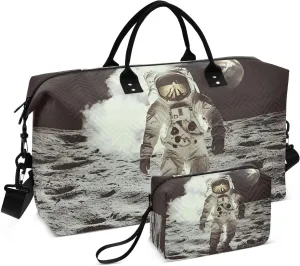 Large Travel Duffel Bag, Astronaut Mars Walk Sport Tote Gym Bags, Shoulder Weekender Overnight Bags for Women Men, Carry On Luggage with Toiletry Bag
