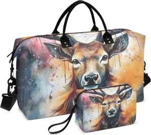 Large Travel Duffel Bag Sports Tote Gym Bag Overnight Weekender Bags Deer Elk 5 Carry On Luggage with Toiletry Bags