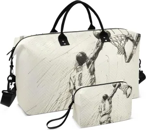 Large Travel Duffel Bag Sports Tote Gym Bag Overnight Weekender Bags Sketch Basketball Carry On Luggage with Toiletry Bags