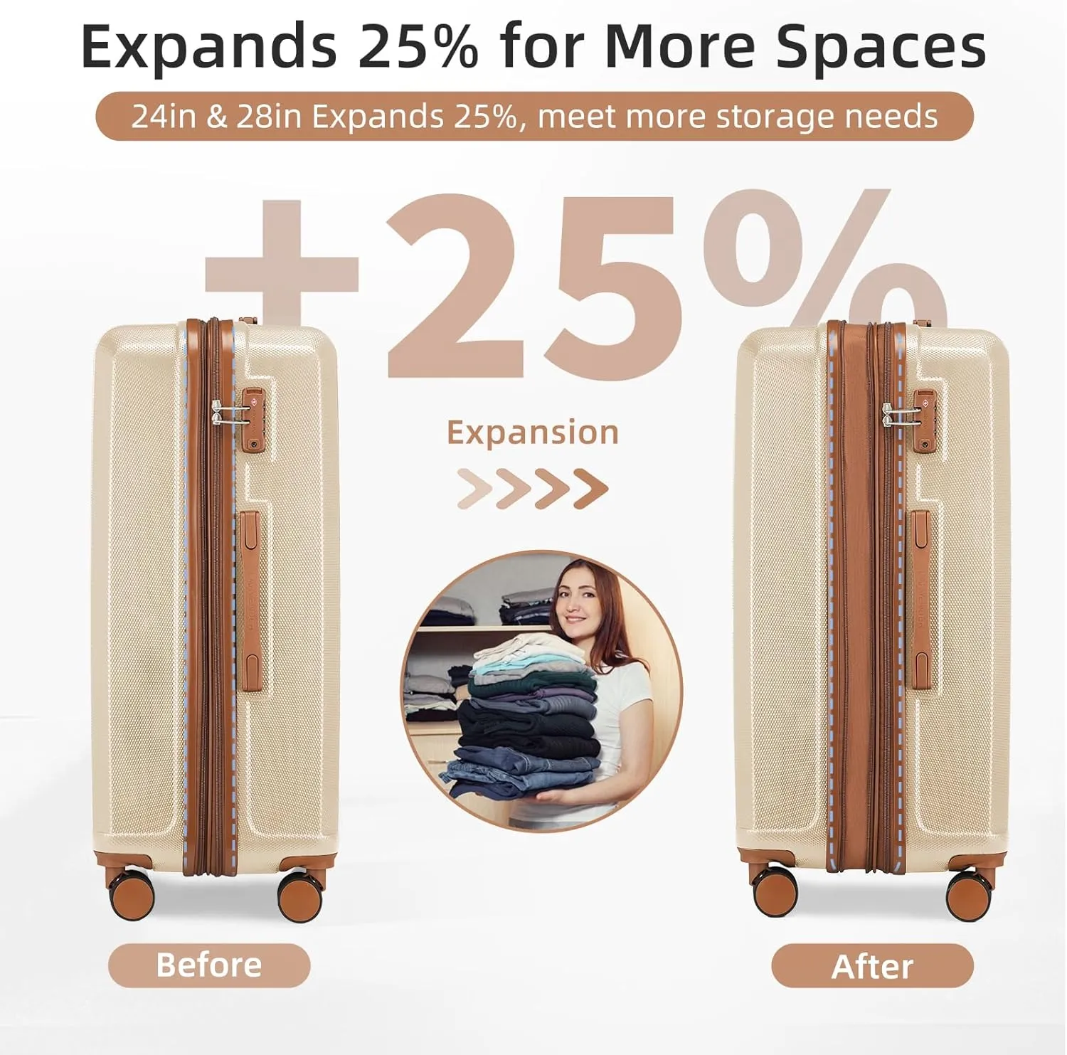 LARVENDER Luggage Set 6 Piece Large Suitcases with Wheels, Suitcase Set ABS Hard Shell Luggage Sets with Spinner Wheels, Carry On Luggage TSA Lock Travel Luggage for Men Women(Cream)
