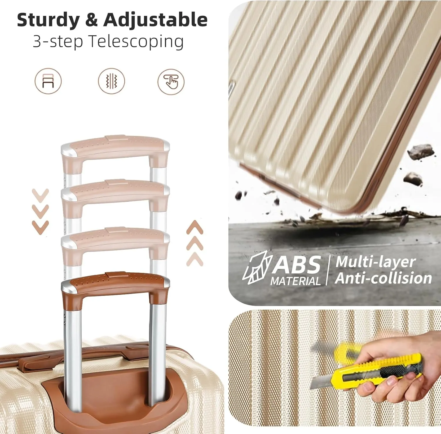 LARVENDER Luggage Set 6 Piece Large Suitcases with Wheels, Suitcase Set ABS Hard Shell Luggage Sets with Spinner Wheels, Carry On Luggage TSA Lock Travel Luggage for Men Women(Cream)