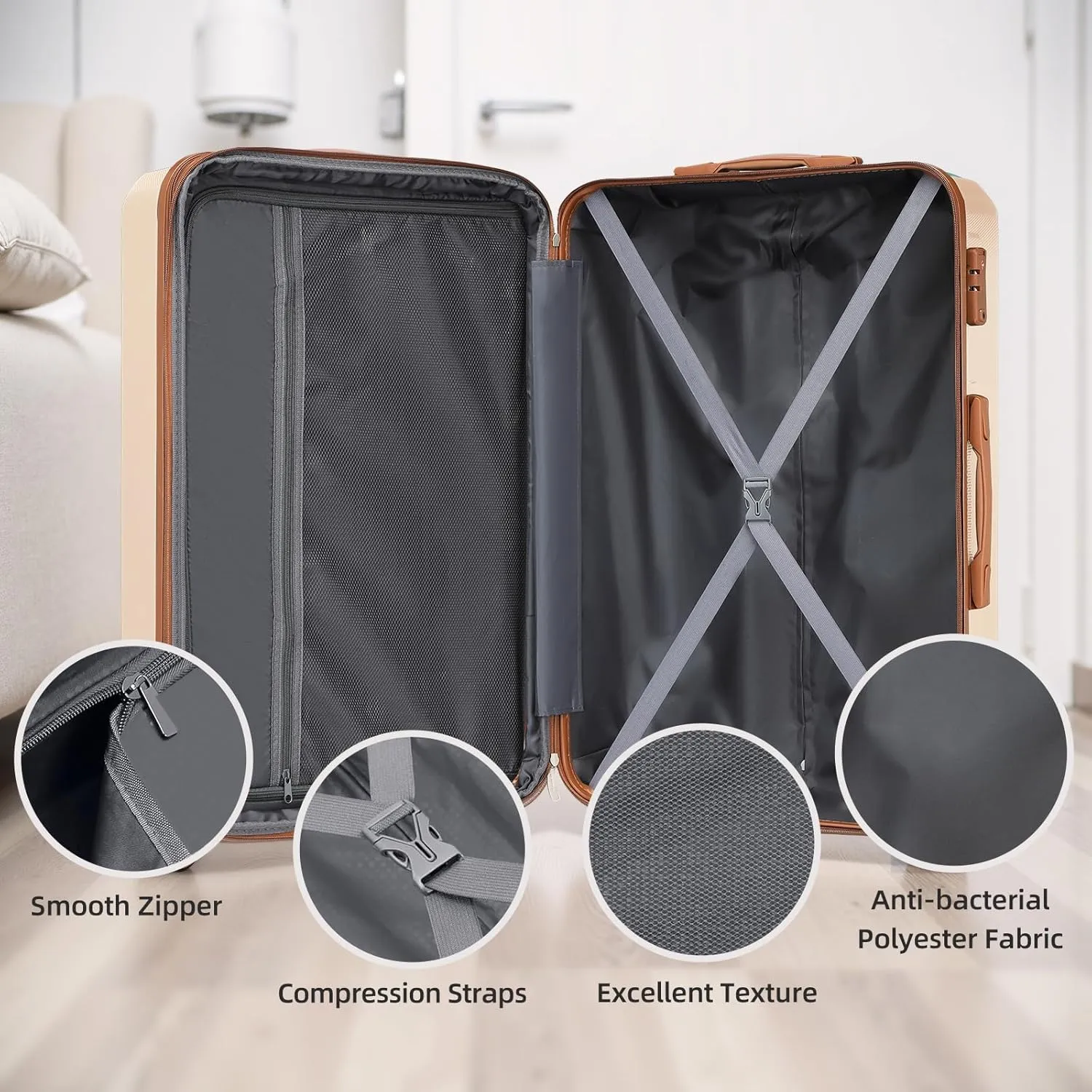 LARVENDER Luggage Set 6 Piece Large Suitcases with Wheels, Suitcase Set ABS Hard Shell Luggage Sets with Spinner Wheels, Carry On Luggage TSA Lock Travel Luggage for Men Women(Cream)