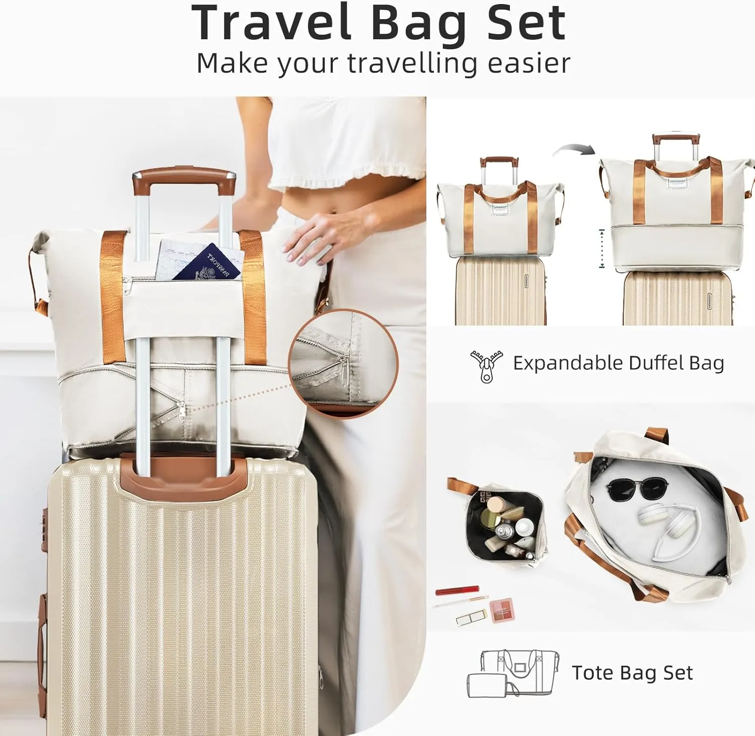 LARVENDER Luggage Set 6 Piece Large Suitcases with Wheels, Suitcase Set ABS Hard Shell Luggage Sets with Spinner Wheels, Carry On Luggage TSA Lock Travel Luggage for Men Women(Cream)