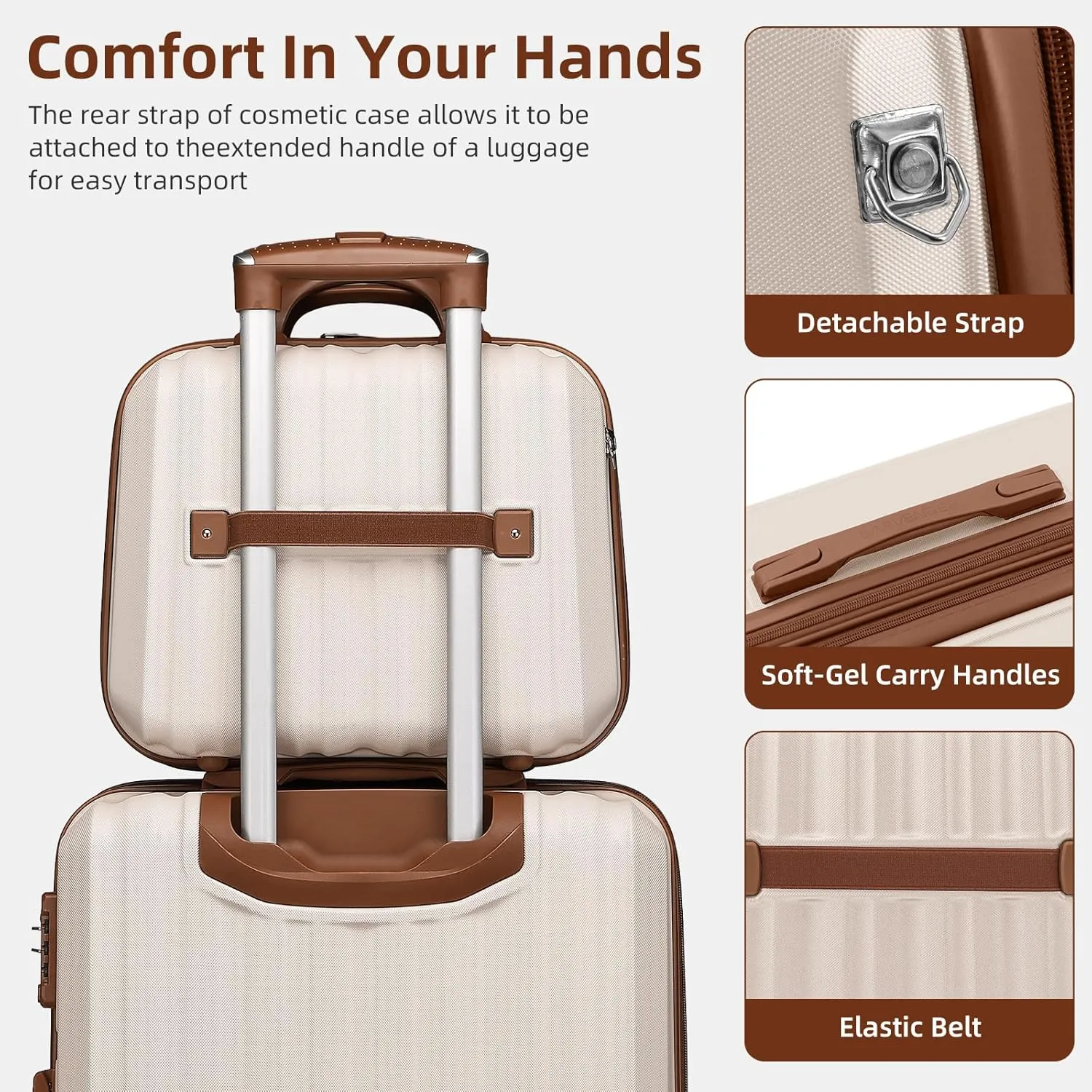LARVENDER Luggage Sets 6 Piece, Expandable Hardside Suitcase Set Carry on Luggage with Spinner Wheels, Lightweight Travel Luggage Set with TSA Locks for Men and Women, Cream White