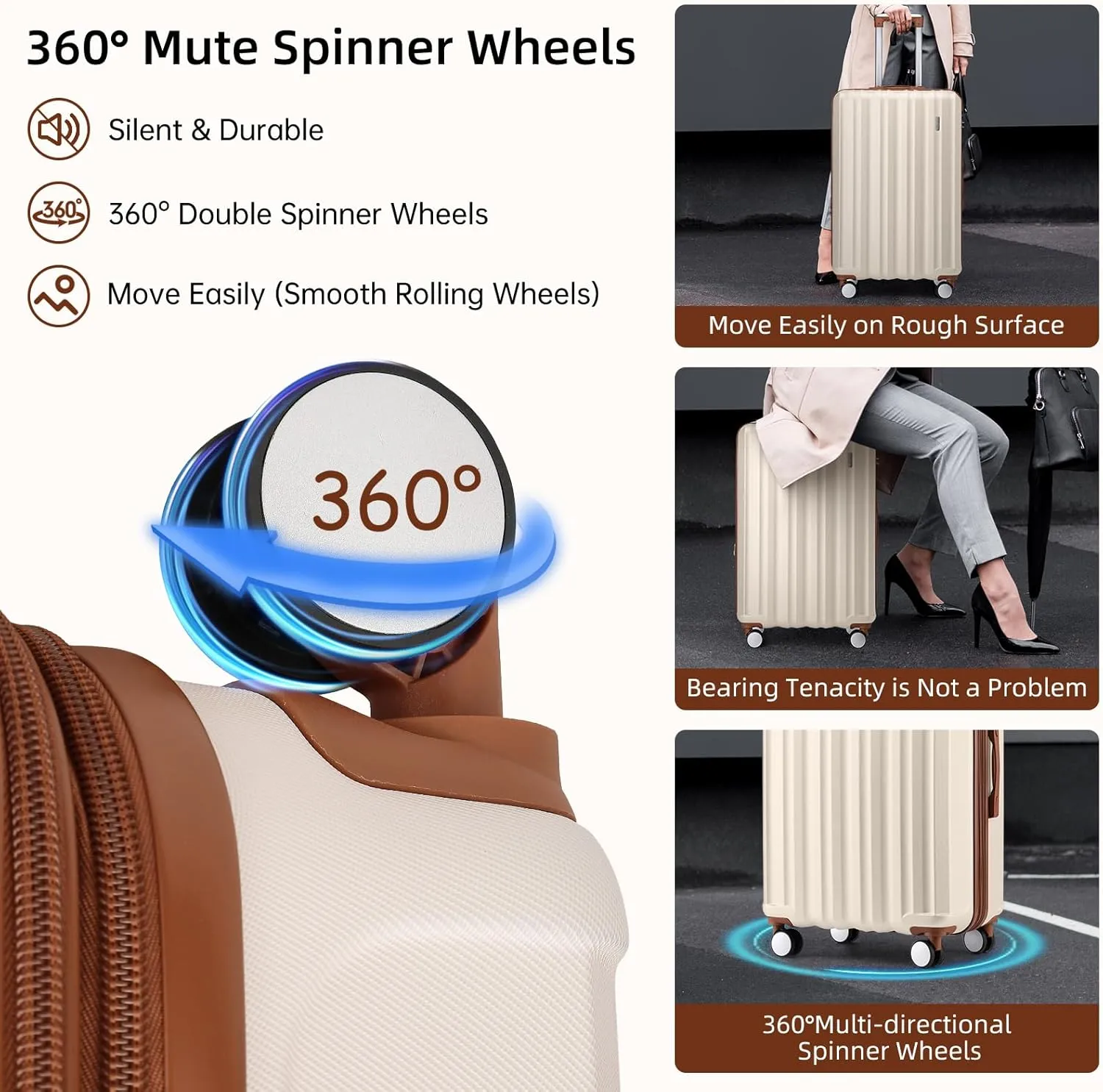 LARVENDER Luggage Sets 6 Piece, Expandable Hardside Suitcase Set Carry on Luggage with Spinner Wheels, Lightweight Travel Luggage Set with TSA Locks for Men and Women, Cream White