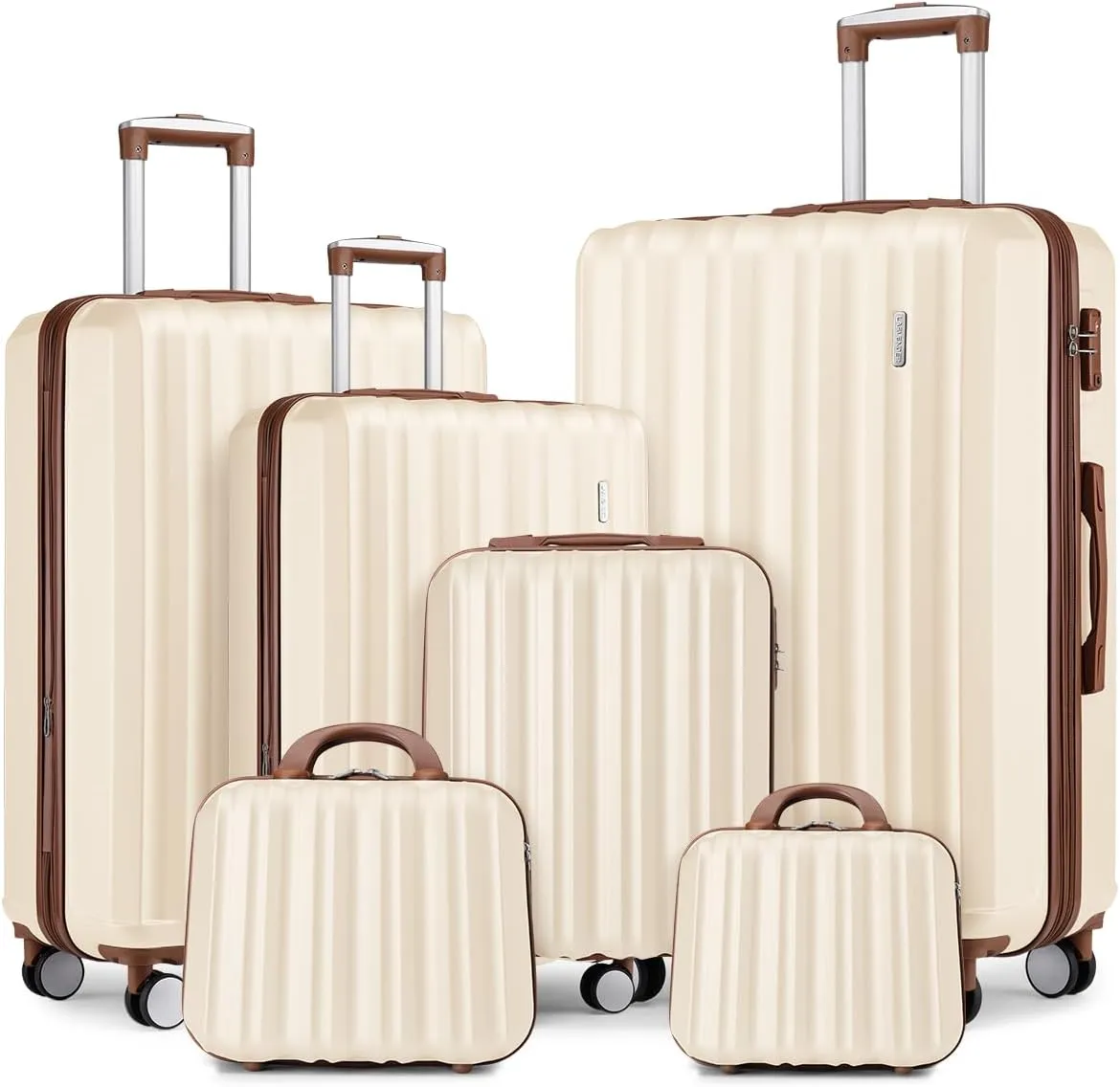 LARVENDER Luggage Sets 6 Piece, Expandable Hardside Suitcase Set Carry on Luggage with Spinner Wheels, Lightweight Travel Luggage Set with TSA Locks for Men and Women, Cream White