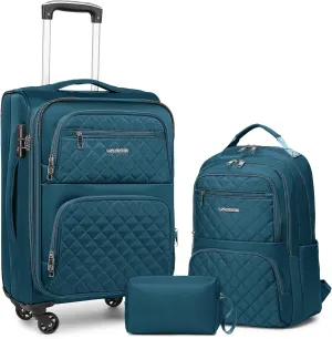 LARVENDER Softside Carry On Luggage 3 Piece, Expandable Carry On Luggage 22x14x9 Airline Approved 20-inch Carry on Suitcase with Spinner Wheels for Men Women, TSA Lock, Blue (20/BP/TB)