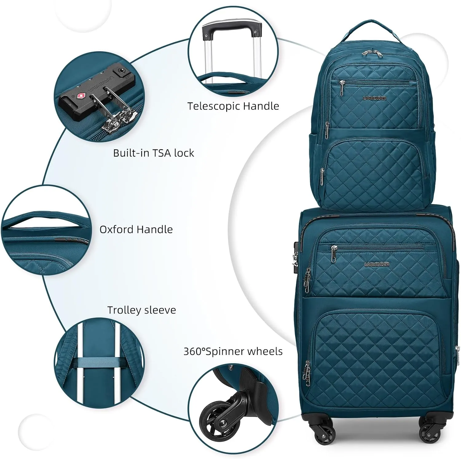 LARVENDER Softside Carry On Luggage 3 Piece, Expandable Carry On Luggage 22x14x9 Airline Approved 20-inch Carry on Suitcase with Spinner Wheels for Men Women, TSA Lock, Blue (20/BP/TB)