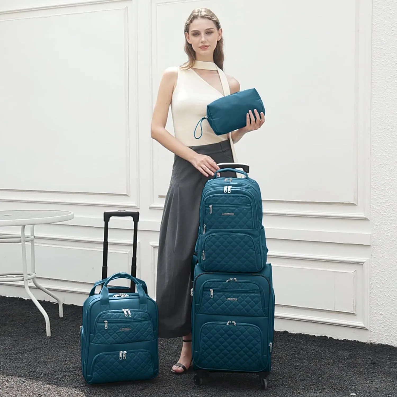 LARVENDER Softside Carry On Luggage 3 Piece, Expandable Carry On Luggage 22x14x9 Airline Approved 20-inch Carry on Suitcase with Spinner Wheels for Men Women, TSA Lock, Blue (20/BP/TB)