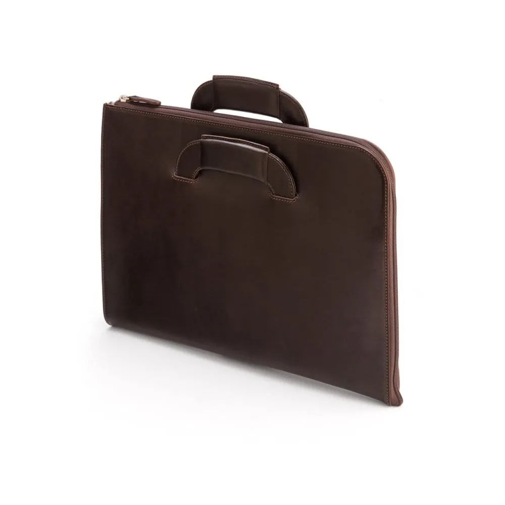 Leather Document Case With Handles - Brown
