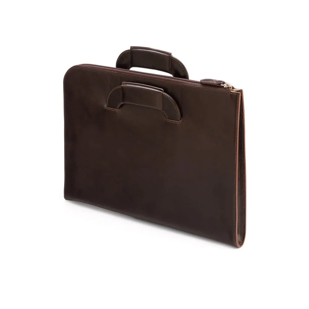 Leather Document Case With Handles - Brown