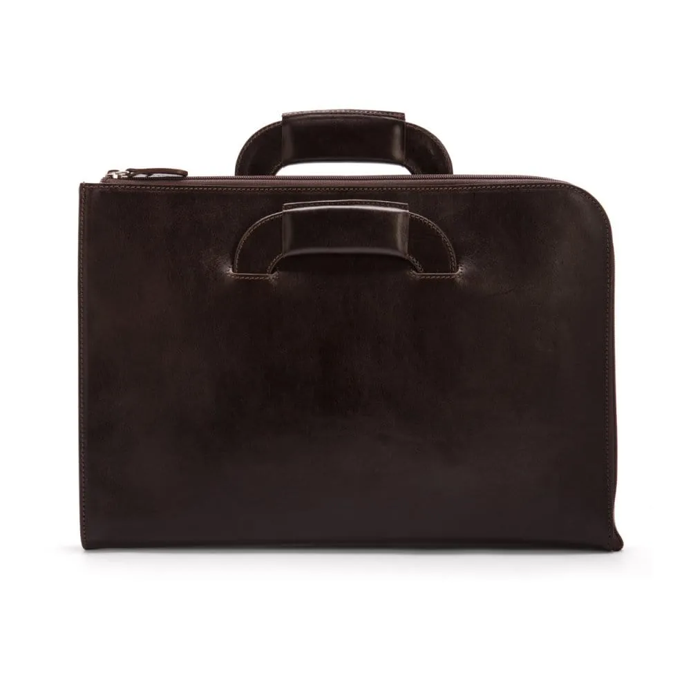 Leather Document Case With Handles - Brown