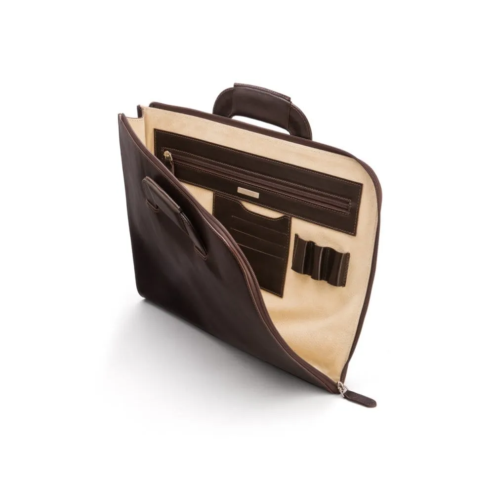 Leather Document Case With Handles - Brown