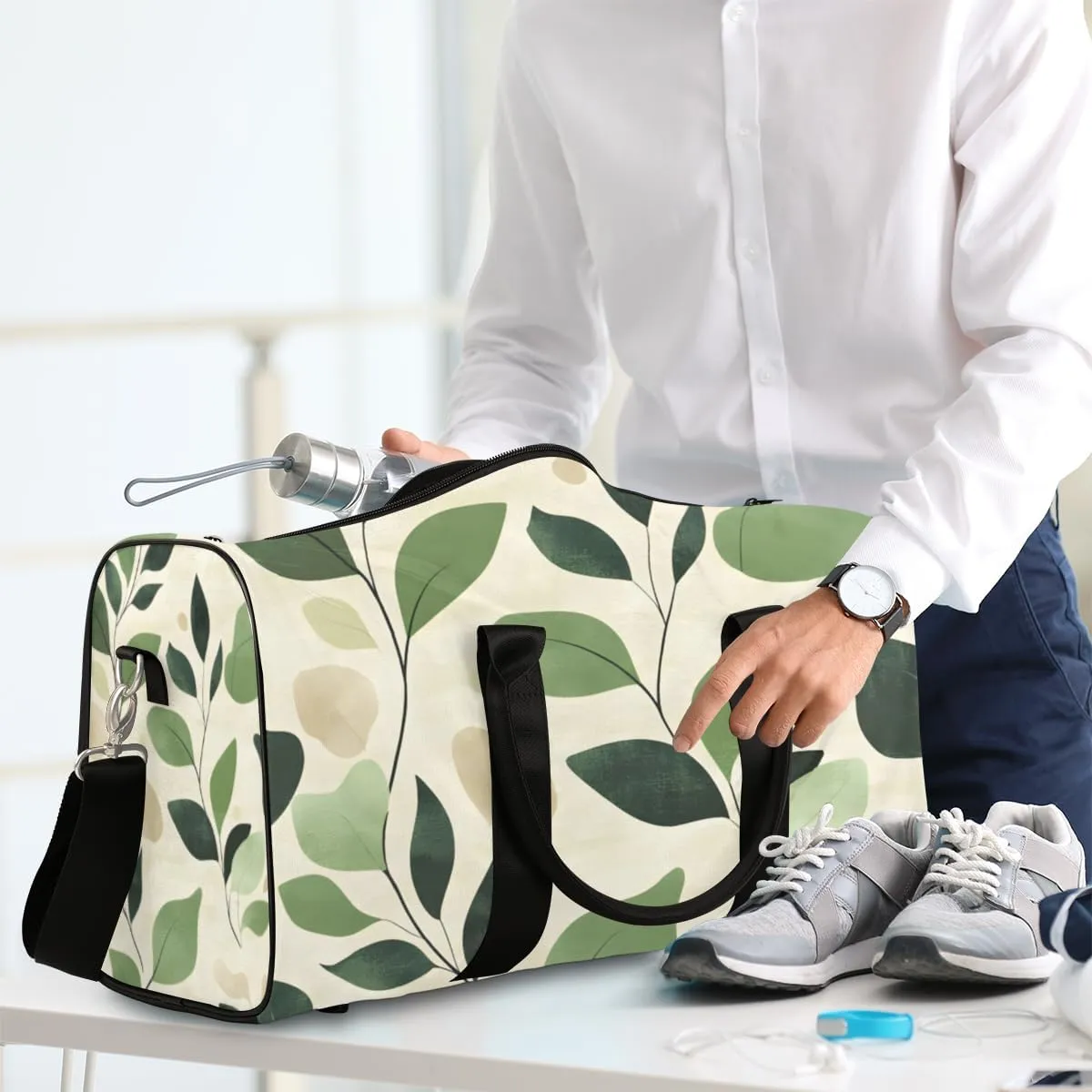 Leaves Plants Travel Duffle Bag for Women Men Gym Duffel Foldable Bag Waterproof Weekender Nature Jungle Duffle Tote