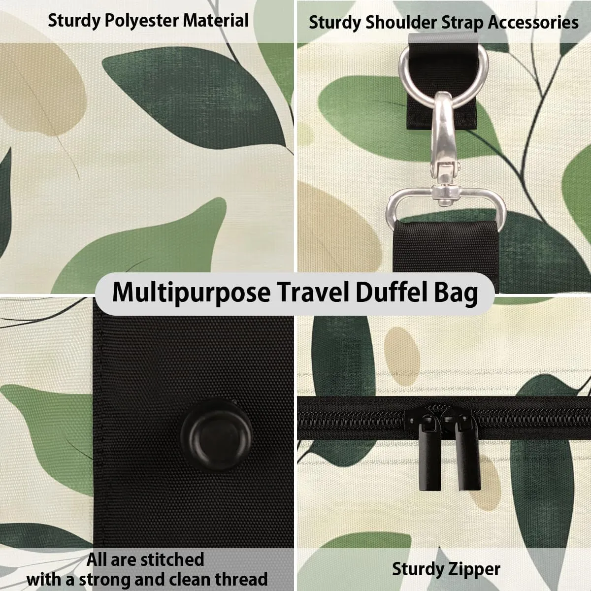 Leaves Plants Travel Duffle Bag for Women Men Gym Duffel Foldable Bag Waterproof Weekender Nature Jungle Duffle Tote