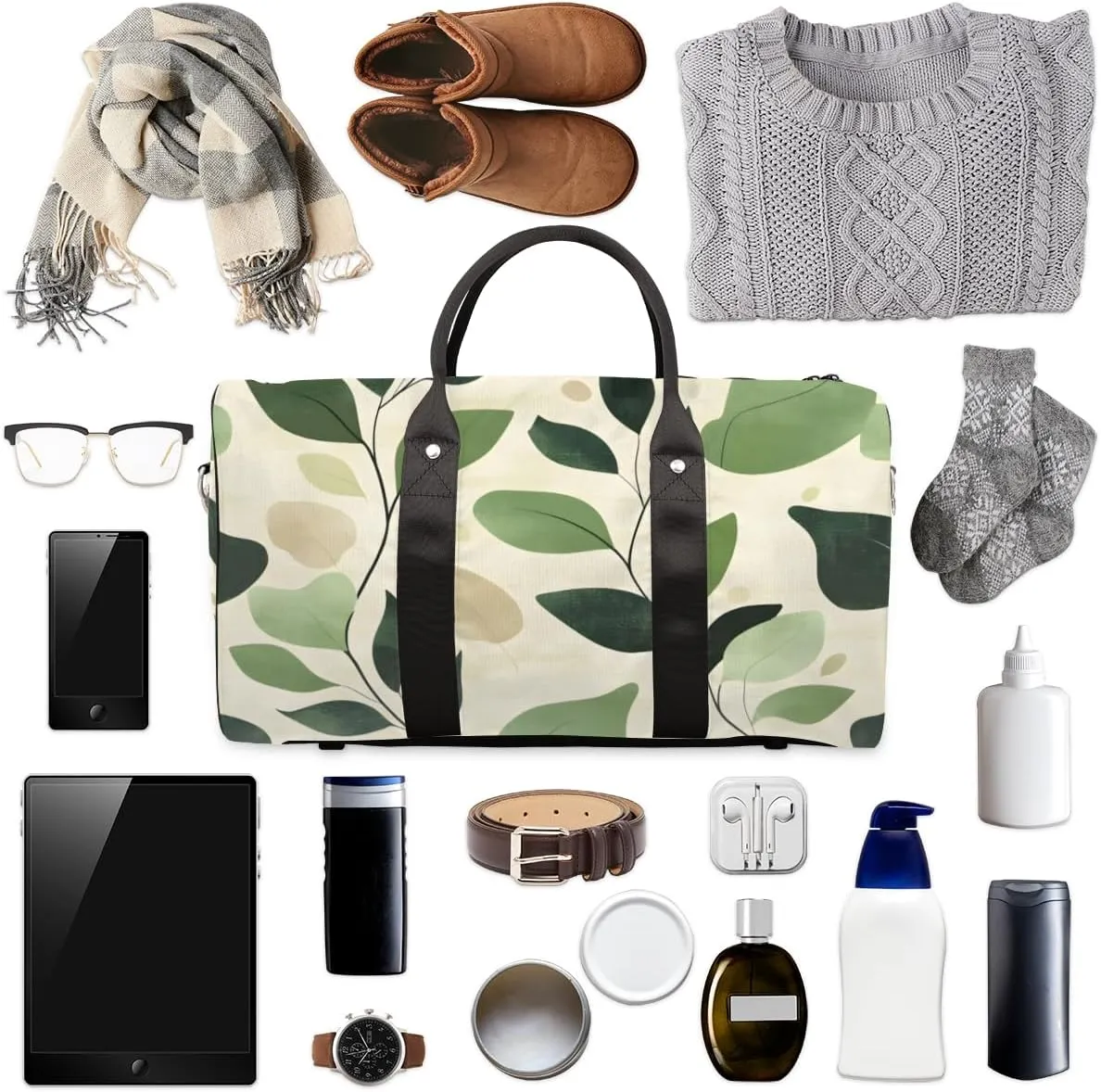 Leaves Plants Travel Duffle Bag for Women Men Gym Duffel Foldable Bag Waterproof Weekender Nature Jungle Duffle Tote