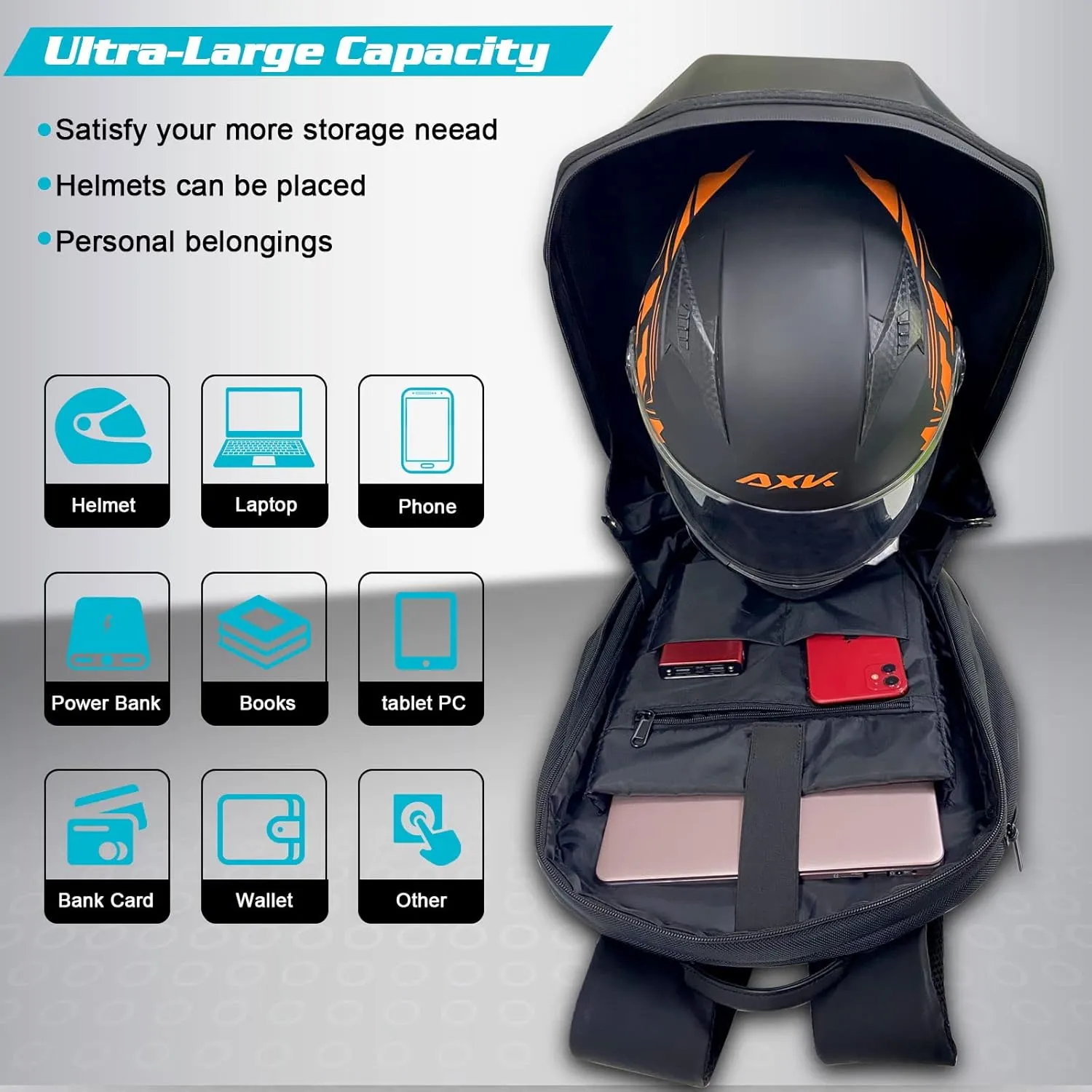 LED Knight Backpack,Motorcycle Riding Backpack Hard Shell Travel Bag Laptop Bag DIY Helmet Bag Daypack for Travelling Camping Cycling Storage Bag 19inch