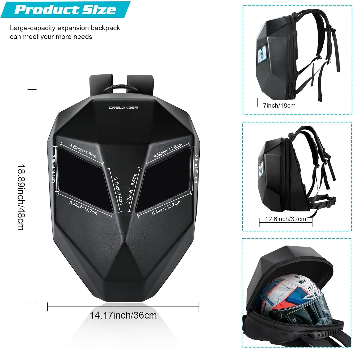 LED Knight Backpack,Motorcycle Riding Backpack Hard Shell Travel Bag Laptop Bag DIY Helmet Bag Daypack for Travelling Camping Cycling Storage Bag 19inch