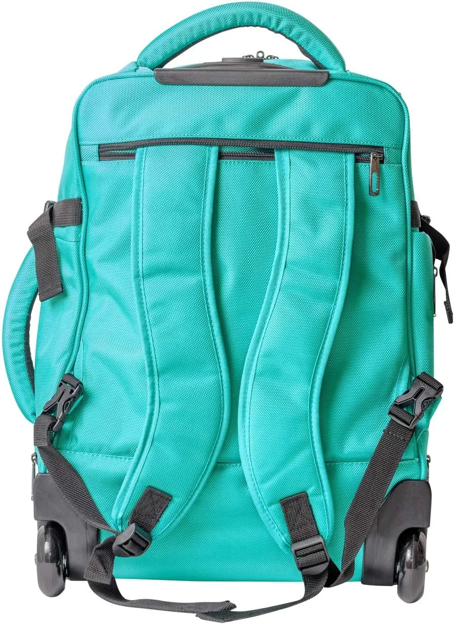LeeDee Rolling Backpack, Wheeled backpack, Backpack with wheels, Business, Travel, Laptop, Carry-on luggage (Turquoise)