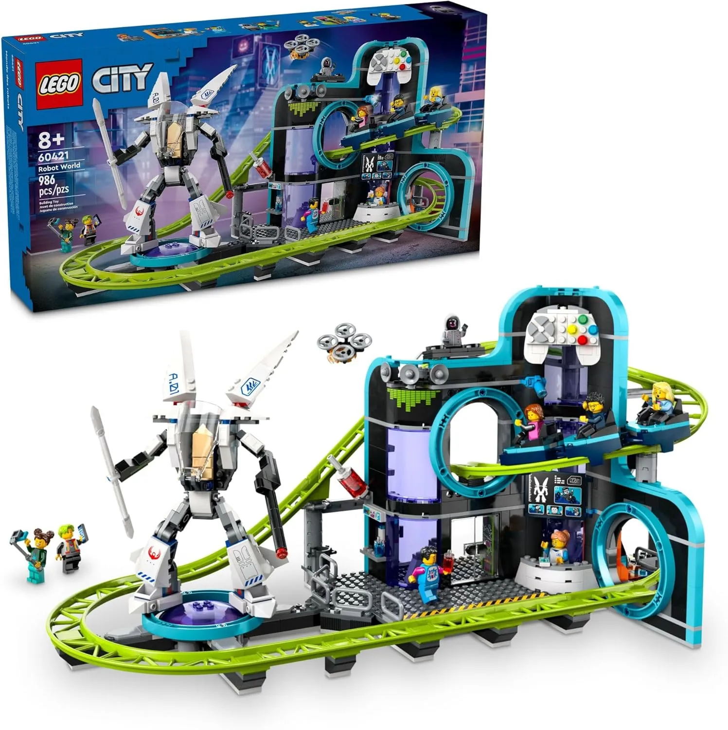 LEGO City Robot World Roller Coaster Building Set - Kids Engineering Toy with Posable Mech Suit for Boys & Girls, Ages 8  - Gift Ideas for Birthdays - 60421