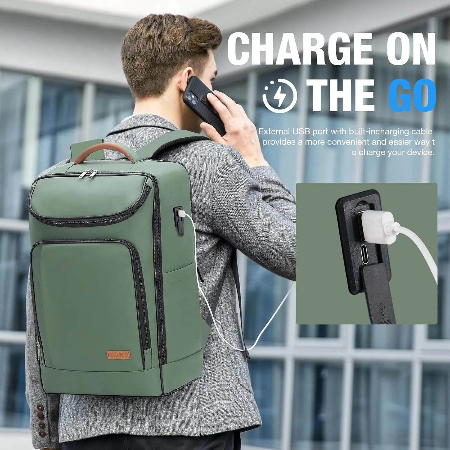 Lekebobor Travel Rolling Backpack, 18 inch Waterproof Bag with 360° Wheels for 15.6" Laptop, Convertible Airline Approved Travel Back Pack for Men & Women, Business, Commuter
