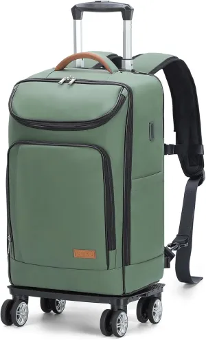Lekebobor Travel Rolling Backpack, 18 inch Waterproof Bag with 360° Wheels for 15.6" Laptop, Convertible Airline Approved Travel Back Pack for Men & Women, Business, Commuter