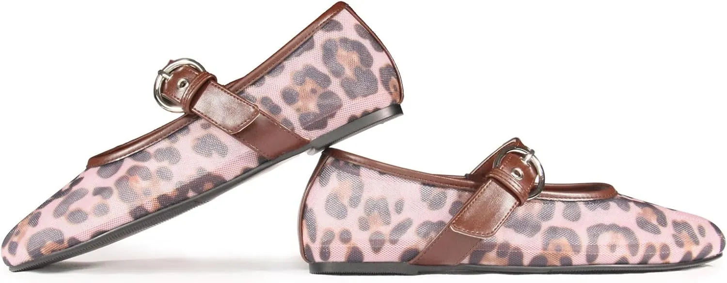 Leopard Flats for Women Mesh Flats Ballet Flats Mary Jane Flats Women's Dress Shoes Ballet Shoes
