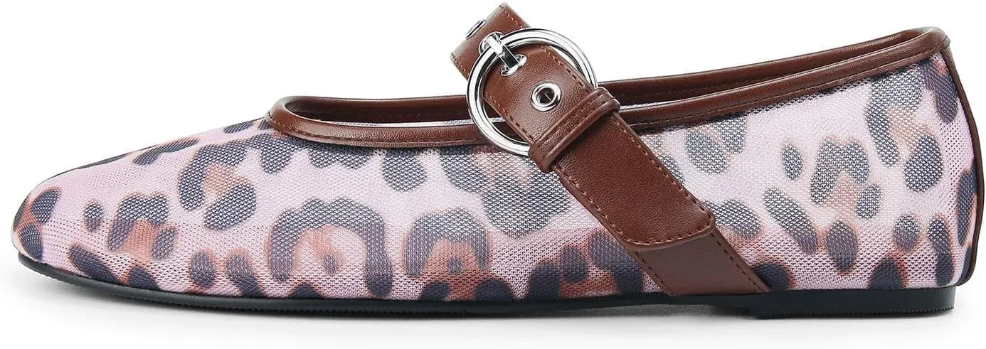 Leopard Flats for Women Mesh Flats Ballet Flats Mary Jane Flats Women's Dress Shoes Ballet Shoes