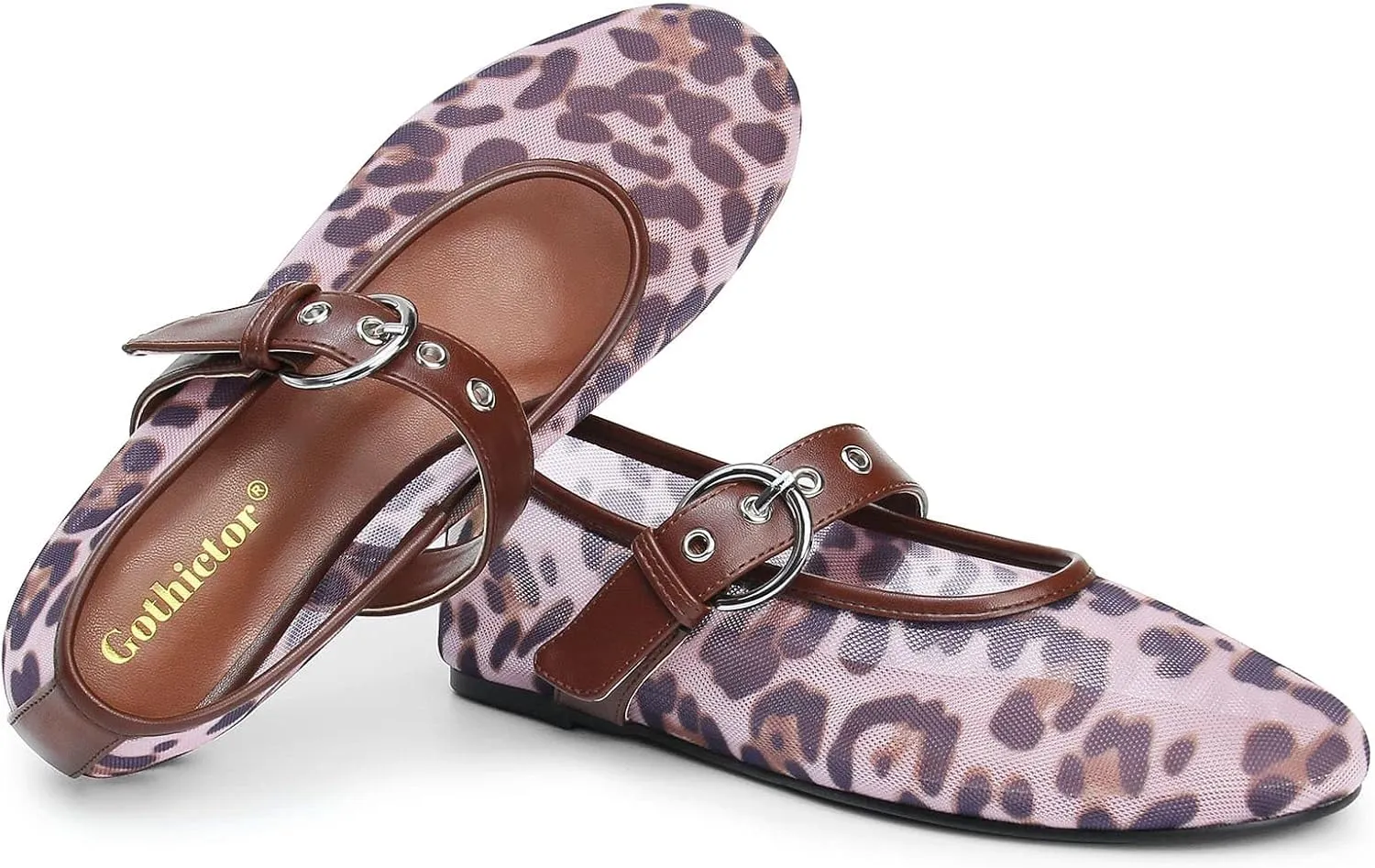 Leopard Flats for Women Mesh Flats Ballet Flats Mary Jane Flats Women's Dress Shoes Ballet Shoes