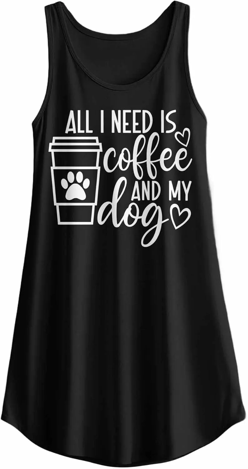 Libaoge Nightgowns for Women Coffee and Dog Sleeveless Sleepwear Racerback Women's Nightgowns & Sleepshirts S-4XL