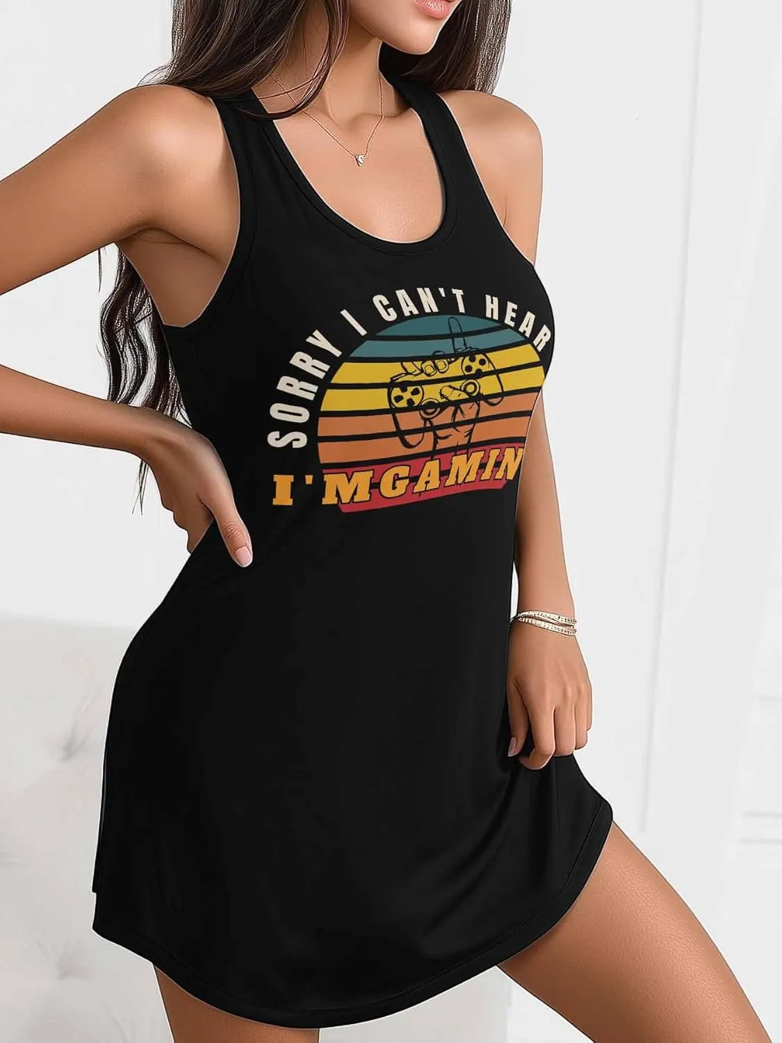 Libaoge Nightgowns for Women I'm Gaming Sleeveless Sleepwear Racerback Women's Nightgowns & Sleepshirts S-4XL