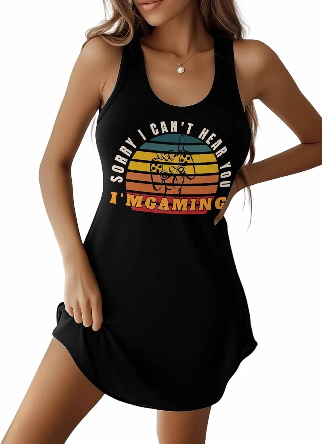 Libaoge Nightgowns for Women I'm Gaming Sleeveless Sleepwear Racerback Women's Nightgowns & Sleepshirts S-4XL