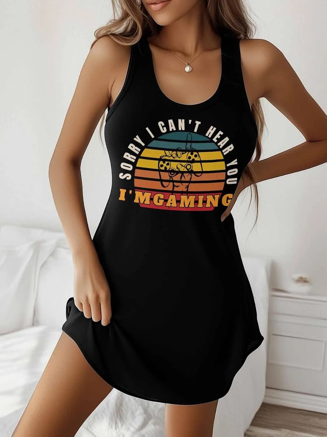 Libaoge Nightgowns for Women I'm Gaming Sleeveless Sleepwear Racerback Women's Nightgowns & Sleepshirts S-4XL