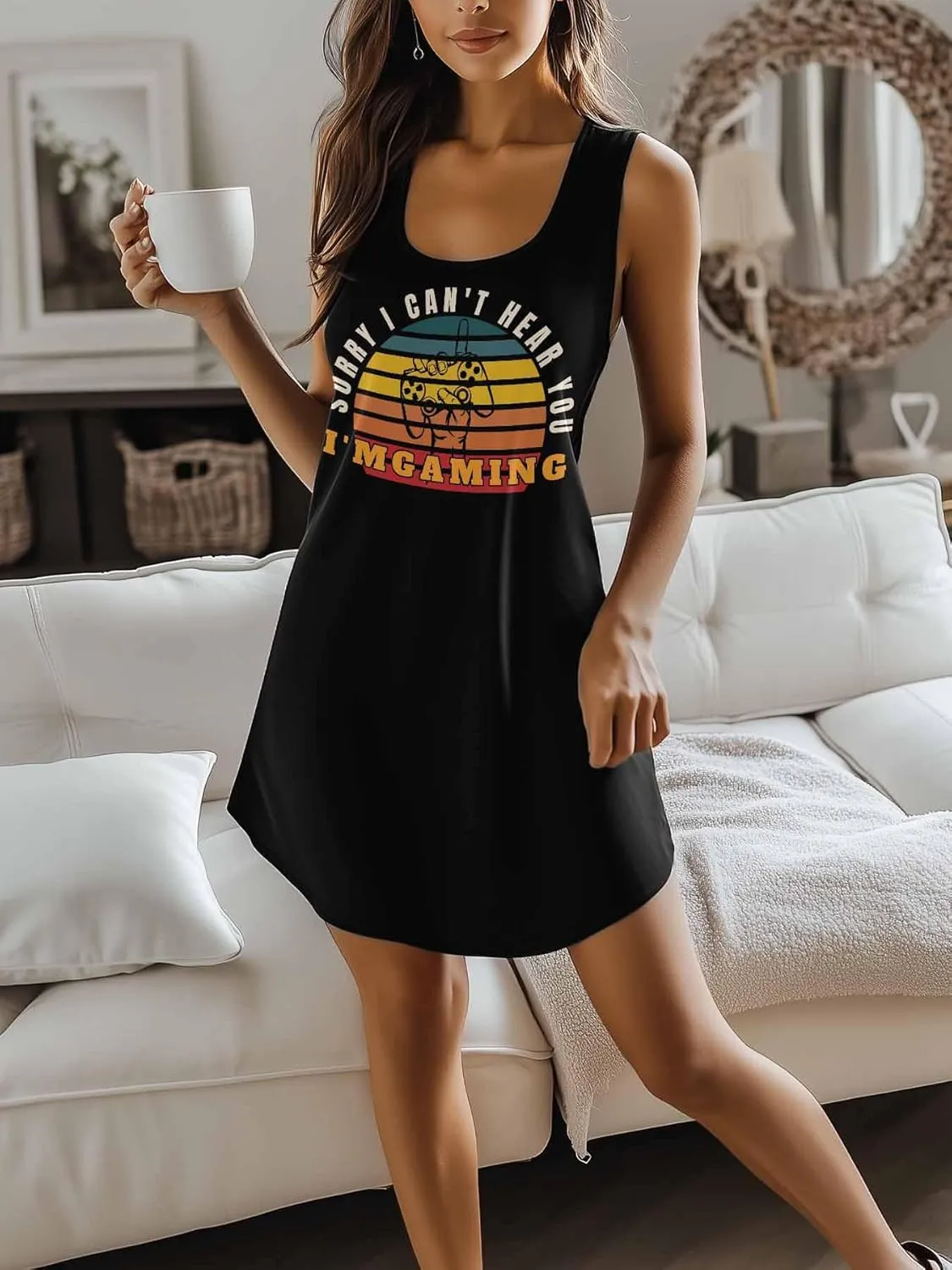 Libaoge Nightgowns for Women I'm Gaming Sleeveless Sleepwear Racerback Women's Nightgowns & Sleepshirts S-4XL