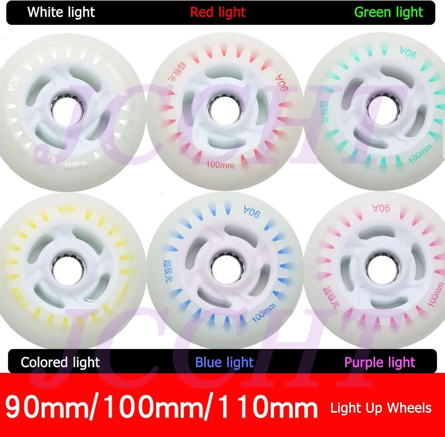 Light Up Inline Skate Wheels 90mm, 100mm, 110mm 8Pcs LED Flashing Roller Wheels 90A PU for Indoor/Outdoor Scooter Replacement